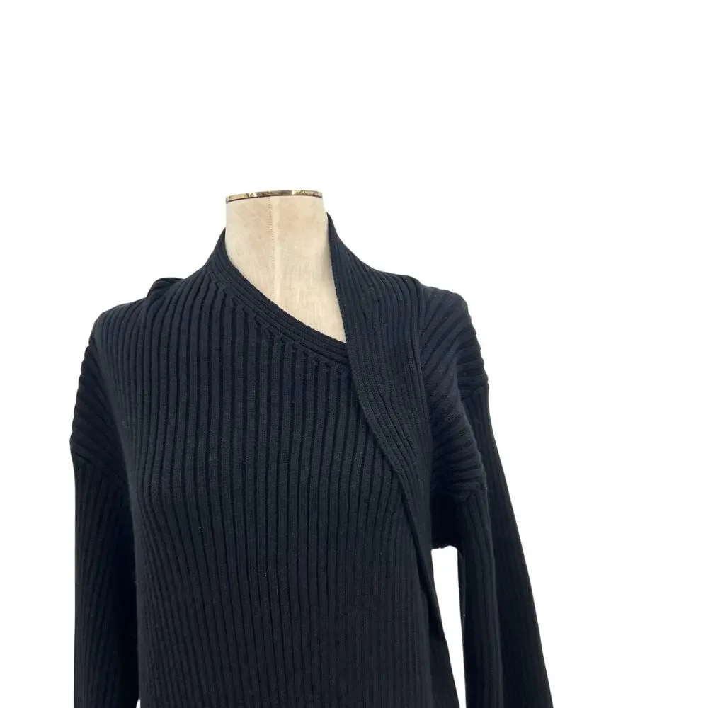 Free People‎ Beach Alba Asymmetric Ribbed Sweater Black Tunic Womens Large